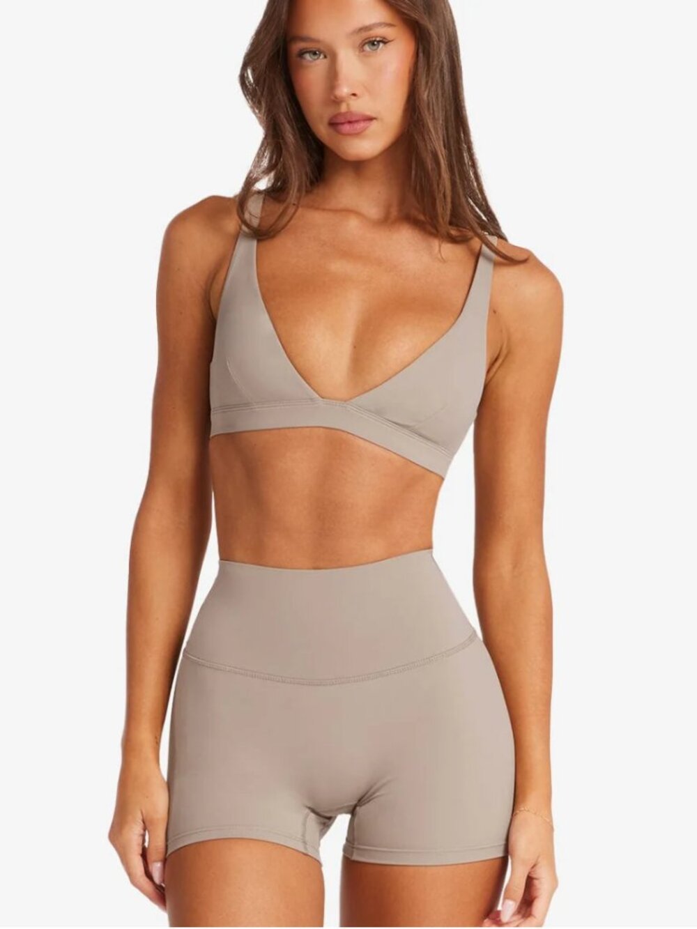 NWOT CSB Freedom Contour Top and Freedom Scrunch High-Waist Short Set - Almond